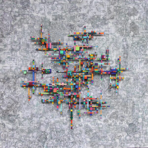 Andrew Chalfen Long Time - Mixed media (Acrylic, wood, glue, ink transfer) on wood panel www.andrewchalfen.com